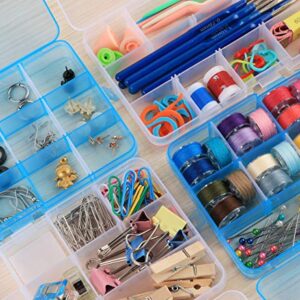 6 Pack Plastic Bead Organizer Storage Box with Compartments Containers with Adjustable Dividers Clear Storage Box for Earring Jewelry Beads Fishing Sewing Craft Supplies, 15 Grids