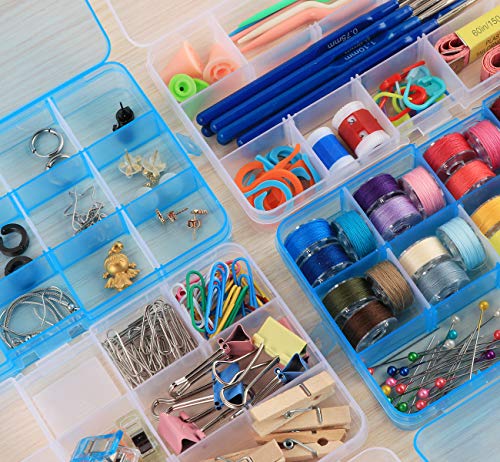 6 Pack Plastic Bead Organizer Storage Box with Compartments Containers with Adjustable Dividers Clear Storage Box for Earring Jewelry Beads Fishing Sewing Craft Supplies, 15 Grids