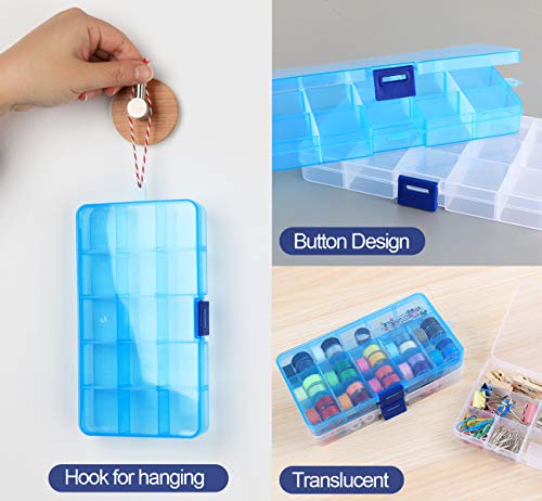 6 Pack Plastic Bead Organizer Storage Box with Compartments Containers with Adjustable Dividers Clear Storage Box for Earring Jewelry Beads Fishing Sewing Craft Supplies, 15 Grids