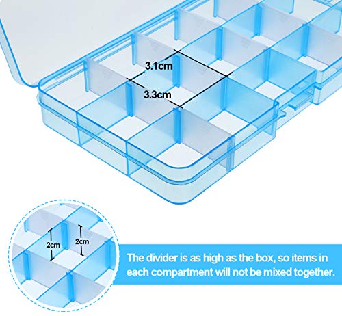 6 Pack Plastic Bead Organizer Storage Box with Compartments Containers with Adjustable Dividers Clear Storage Box for Earring Jewelry Beads Fishing Sewing Craft Supplies, 15 Grids