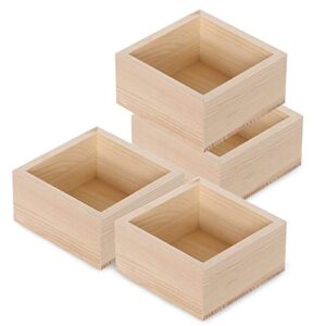 Rustic Wooden Box Small Wooden Box,4 Pieces Small Wood Square Storage Organizer Container Craft Box Small Wooden Box for Collectibles Home Venue Desktop Drawer Decor Succulent Pot ( 4'' x 4'' )