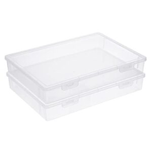 btsky clear plastic storage box with flap lid, multipurpose craft organizers and storage box art supply storage organizer with snap closure plastic sewing box for pencils markers notebooks a4 files, 2 pack big