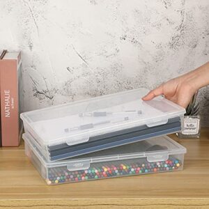 BTSKY Clear Plastic Storage Box with Flap Lid, Multipurpose Craft Organizers and Storage Box Art Supply Storage Organizer with Snap Closure Plastic Sewing Box for Pencils Markers Notebooks A4 Files, 2 Pack Big