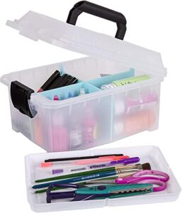 artbin 6817ag sidekick cube carrying case with open lift-out tray, portable art & craft organizer with handle, [1] plastic storage case, clear