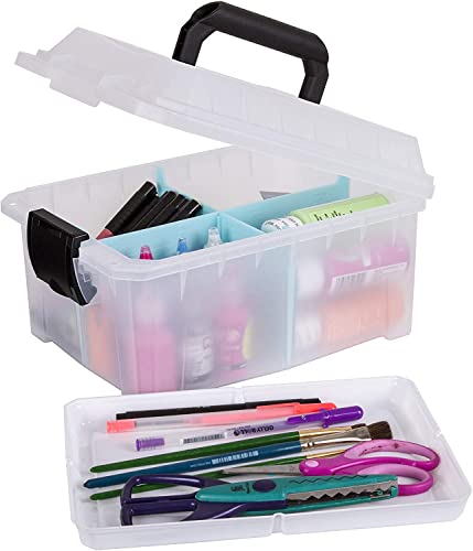 ArtBin 6817AG Sidekick Cube Carrying Case with Open Lift-Out Tray, Portable Art & Craft Organizer with Handle, [1] Plastic Storage Case, Clear