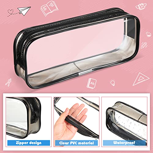 Sepamoon 30 Pcs Cosmetic Pouch Bag with Zipper Transparent Waterproof PVC Pencil Case Clear Makeup Bags Makeup Brush Case Large Capacity Pencil Bag for Office Stationery and Travel Storage (Black)