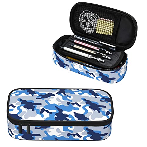 FAFACUSDIT Large Pencil Case for Boys Cute Canvas Kids Pencil Pouch with Zipper Compartments Big Capacity Pencil Bag Organizer Box for School (Winter camouflage)