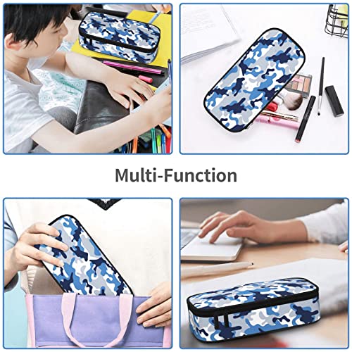 FAFACUSDIT Large Pencil Case for Boys Cute Canvas Kids Pencil Pouch with Zipper Compartments Big Capacity Pencil Bag Organizer Box for School (Winter camouflage)