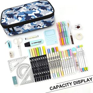 FAFACUSDIT Large Pencil Case for Boys Cute Canvas Kids Pencil Pouch with Zipper Compartments Big Capacity Pencil Bag Organizer Box for School (Winter camouflage)