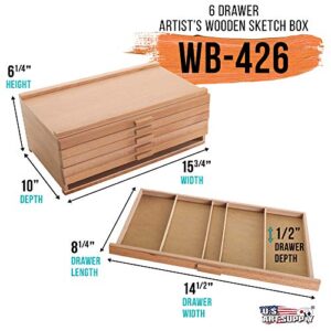 U.S. Art Supply 6 Drawer Wood Artist Supply Storage Box - Pastels, Pencils, Pens, Markers, Brushes