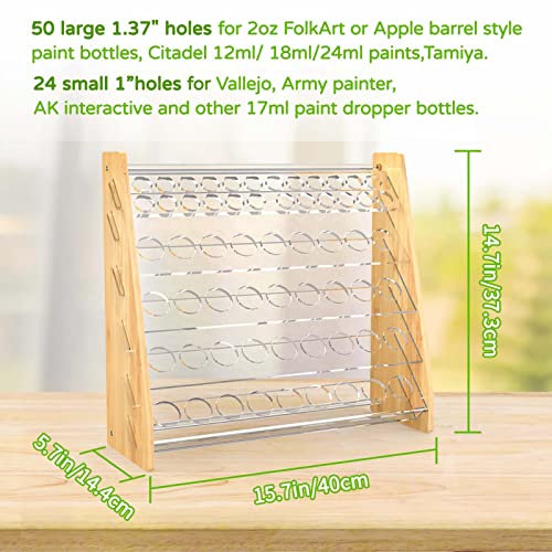 Acrylic Paint Organizer Rack for 60 Bottles, 5 Tiers Bamboo Craft Hobby Paint Holder Storage Paint Rack Display Stand, Pigment Organizer Holder Ink Bottle Stands for Miniature Paint Set