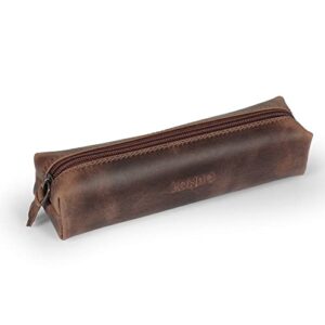 londo genuine leather zipper pen, pencil & cosmetic case(cinnamon)