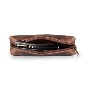 Londo Genuine Leather Zipper Pen, Pencil & Cosmetic Case(Cinnamon)