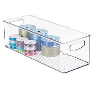 mDesign Plastic Art Supply Basket Storage Container Holder, Long Organizer Bins with Handles - for Home, Kitchen, Pantry Cabinet Organization - Holds Markers, Craft Sets - 2 Pack - Clear