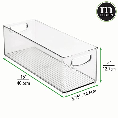mDesign Plastic Art Supply Basket Storage Container Holder, Long Organizer Bins with Handles - for Home, Kitchen, Pantry Cabinet Organization - Holds Markers, Craft Sets - 2 Pack - Clear