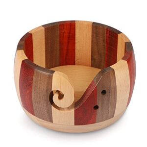 lucyphy wooden yarn bowl 6 x 3.1inch handmade craft knitting bowl wool storage basket with carved holes & drills for diy knitting crocheting accessories(mixed color)