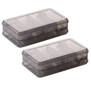 2pcs grey double layer plastic jewelry box organizer storage container for earrings, necklaces, rings, bead, fishing tackle, jewelry, pins, hair clips, screws, small items craft box case (10 grid)