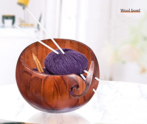 Yarn Bowls for Knitting Crocheting, Wood Yarn Bowl with Holes, Yarn Storage Bowl Holder for DIY, Yarn Organizer Bowl for Mothers Gift 5.9 X 3.1 Inch