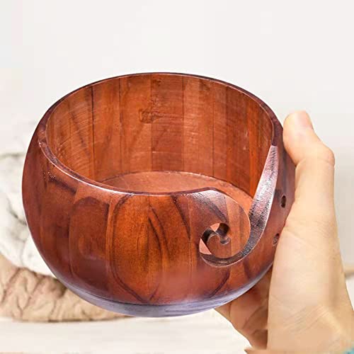 Yarn Bowls for Knitting Crocheting, Wood Yarn Bowl with Holes, Yarn Storage Bowl Holder for DIY, Yarn Organizer Bowl for Mothers Gift 5.9 X 3.1 Inch