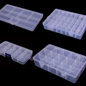 Ginsco 4 Pack Clear Plastic Adjustable Divider Organizer Multifunction Box Storage Container Set for Beads Earrings Jewelry DIY Crafts Loom Bands Office supplies Fishing Tackle Hand Tool