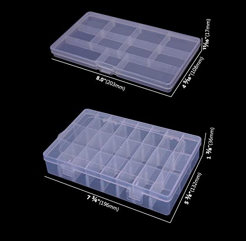 Ginsco 4 Pack Clear Plastic Adjustable Divider Organizer Multifunction Box Storage Container Set for Beads Earrings Jewelry DIY Crafts Loom Bands Office supplies Fishing Tackle Hand Tool