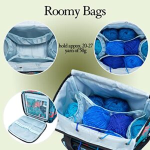 VICARKO Yarn Storage Tote, Knitting Bag, with Inner Dividers, Pockets for Crochet Hooks & Needles, 4 Grommet Holes, Project Storage, Zipper Closure Cover, Shoulder Bags, Hawaii Blue