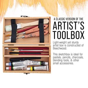 US Art Supply Small Beechwood Artist Tool and Brush Storage Box with Locking Clasp