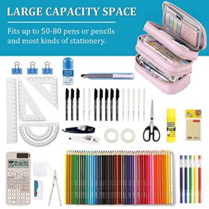 Large Capacity Pen Pencil Case Stationery Storage Large Handle Pen Pouch Bag 3 Layers Pen Pencil Organizer Bag with Double Zipper, Cosmetic Bag for College Students Men Women Girls Adults