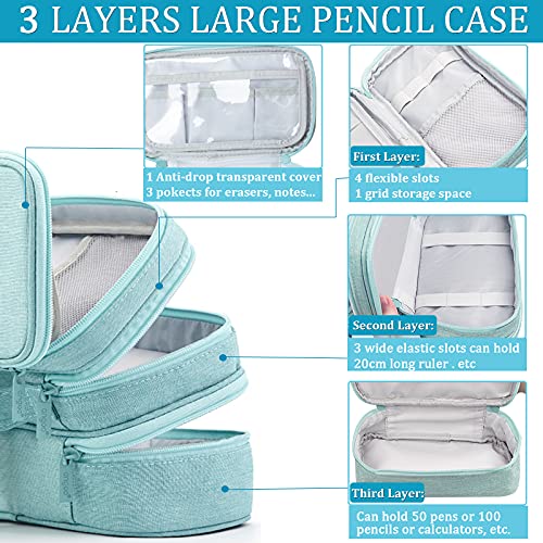 Large Capacity Pen Pencil Case Stationery Storage Large Handle Pen Pouch Bag 3 Layers Pen Pencil Organizer Bag with Double Zipper, Cosmetic Bag for College Students Men Women Girls Adults