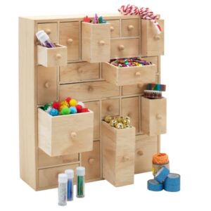 hyggehaus art organizer & storage – 24 drawer crafts organization | apothecary cabinet dresser chest | diy advent wooden calendar | comes fully assembled, solid pine wood – l:12.5″ x h:14.5″ x d:4″