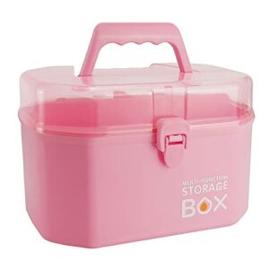 henglisam plastic box organizer with removable tray, multipurpose organizer for girls, portable handled storage case for art craft and cosmetic(pink)