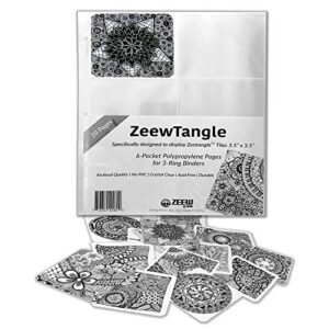 zentangle tiles storage pages for 3.5″x3.5″ zentangle artist tiles – 6 pocket top loading for 3-ring binders / 20 pages per pack/holds 240 zentangle tiles