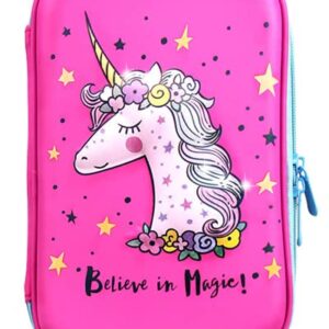 Unicorn Pencil Case For Girls | Cute Preschool, Kindergarten, and Elementary Pen Holder With Compartments |Toddler Pink School Zipper Pouch (Pink Unicorn) (Pink Unicorn)