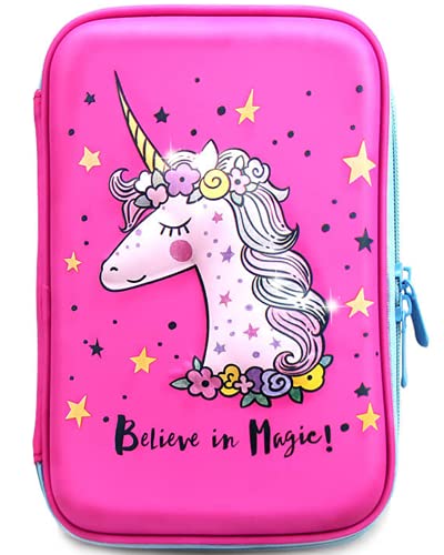 Unicorn Pencil Case For Girls | Cute Preschool, Kindergarten, and Elementary Pen Holder With Compartments |Toddler Pink School Zipper Pouch (Pink Unicorn) (Pink Unicorn)