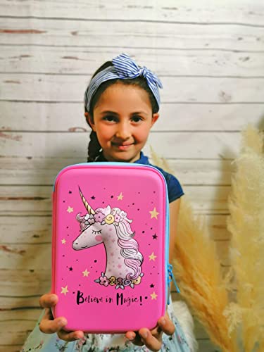 Unicorn Pencil Case For Girls | Cute Preschool, Kindergarten, and Elementary Pen Holder With Compartments |Toddler Pink School Zipper Pouch (Pink Unicorn) (Pink Unicorn)