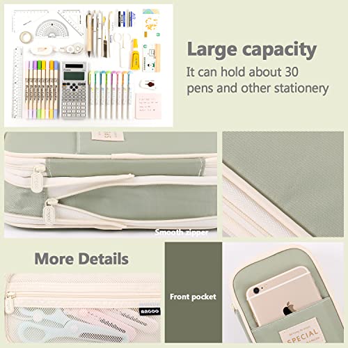 MAMUNU Expandable Pencil case with compartments, Large Capacity Pencil Cases Pencil Bag Pouch Kids Adults, Portable Pencil Case Large School Stationery Organizer, Makeup Cosmetic Bag, Green