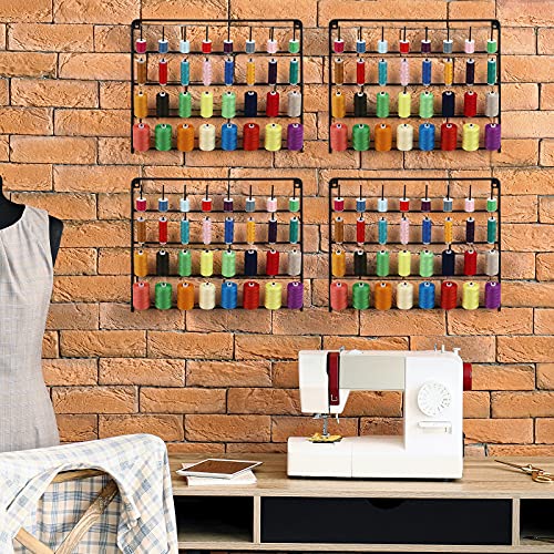 4 Pack Sewing & Embroidery Thread Rack Wall-Mounted Thread Holder Metal Sewing Organizer with Hanging Tools, Large Thread Organizer, 32-Spool