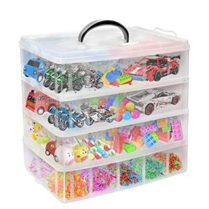 4-tier stackable storage container box with 40 adjustable compartments, yocomey plastic organizer box transparent storage case for kids toys, art crafts, jewelry, supplies, fuse beads, washi tapes