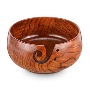 wooden yarn bowl, knitting yarn bowl with holes storage handmade to prevent slipping, perfect yarn holder bowl for crocheting and knitting mothers day gift 6″ x 3″