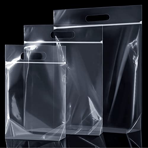 Clear Zipper Storage Bags Plastic Zipper Bags Transparent Zip Plastic Bags Expandable Bottom Bag with Carry Handle for Holding Clothes Food Craft (60 Pieces,12 x 12 Inch, 15 x 15 Inch, 17 x 17 Inch)