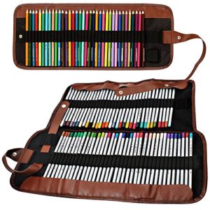 2 pack colored pencils roll, senhai 48 slot+ 72 slot canvas pencil organizer bag/wrap rollable pouch for school, office, travel