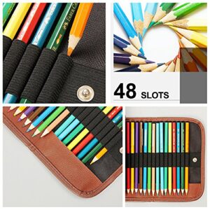 2 Pack Colored Pencils Roll, SENHAI 48 Slot+ 72 Slot Canvas Pencil Organizer Bag/Wrap Rollable Pouch for School, Office, Travel