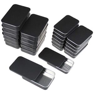 24-pack slide top rectangular metal tin containers for candies jewelry crafts pills lip balm storage survival kit, mixed sizes (black)