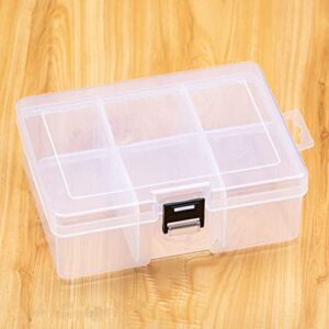 MINGXI 2 Pcs 6 Grids Clear Organizer Box Big Plastic Storage Container with Adjustable Dividers for Beads Art DIY Crafts Jewelry Fishing Electronics Small Parts