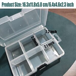 MINGXI 2 Pcs 6 Grids Clear Organizer Box Big Plastic Storage Container with Adjustable Dividers for Beads Art DIY Crafts Jewelry Fishing Electronics Small Parts