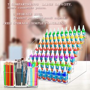 LASZOLA 7 Layers Paint Storage Organizer and Paint Brush Holder, Acrylic Paint Rack Stand Oil Paint Tubes Ink Bottle Paints Tool Storage Holder with 3 Compartments Brush Organizer (No Pearl)