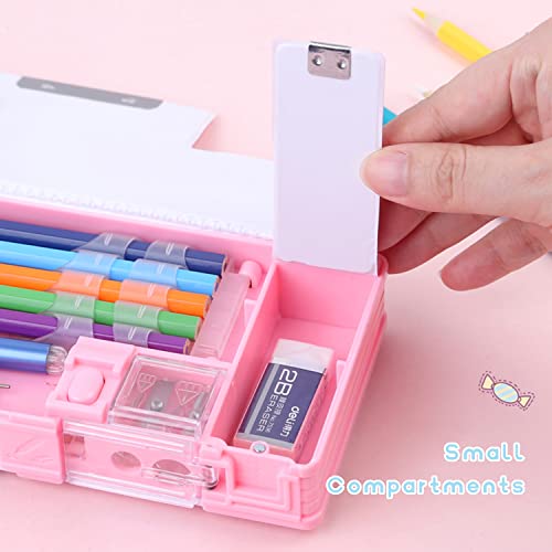 LilyBeauty Pop Up Multifunction Pencil Case for Girls Boys, Cute Cartoon Pen Box Organizer Stationery with Sharpener, Schedule, School Supplies, Best Birthday Gifts for Kids Teens (Bear)