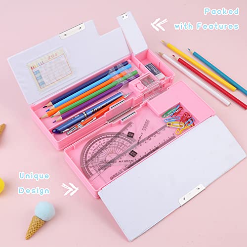 LilyBeauty Pop Up Multifunction Pencil Case for Girls Boys, Cute Cartoon Pen Box Organizer Stationery with Sharpener, Schedule, School Supplies, Best Birthday Gifts for Kids Teens (Bear)