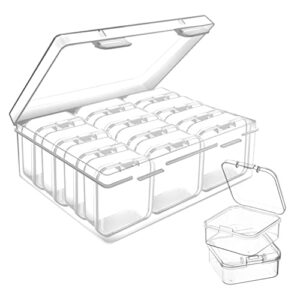 skyvan 12pcs mini clear plastic beads storage box small empty organizer box with hinged lid for storage of small items, jewelry,hardware,diy art craft accessory (2.12 x 2.12 x 0.79 inch)