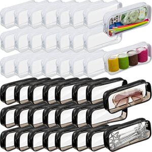 50 pcs clear pencil case transparent big capacity exam pencil bag pvc large zipper pencil pouch aesthetic plastic portable travel toiletry bag for office stationery makeup storage, white and black